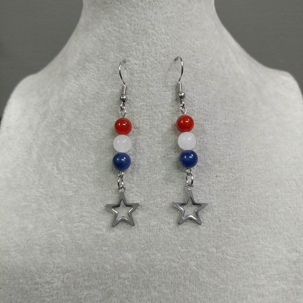 Natural Gemstone Star Earrings Surgical Stainless-Steel Carnelian Jade Sodalite - Picture 8 of 12
